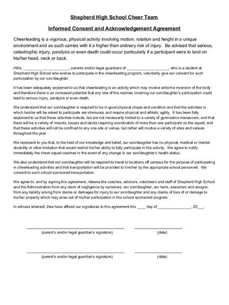 Fillable Online Informed Consent And Acknowledgement Agreement Fax