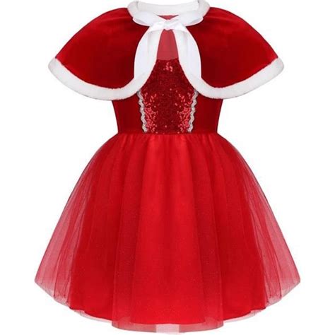 Dpois Enfant Fille Robe De Noël Sans Manches Rouge Déguisement Noël