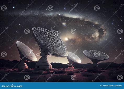 Astronomy Deep Space Radio Telescope Arrays At Night Pointing Into