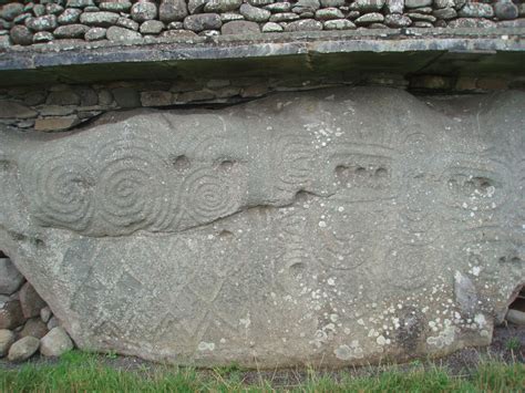 Decoration on Kerbstone 52, Newgrange in Co. Meath. Newgrange is a ...