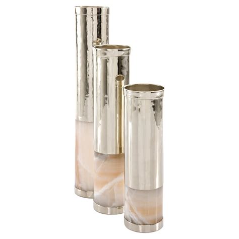 Set Salta Mini Tube Flower Vases Alpaca Silver And Cream Onyx For Sale