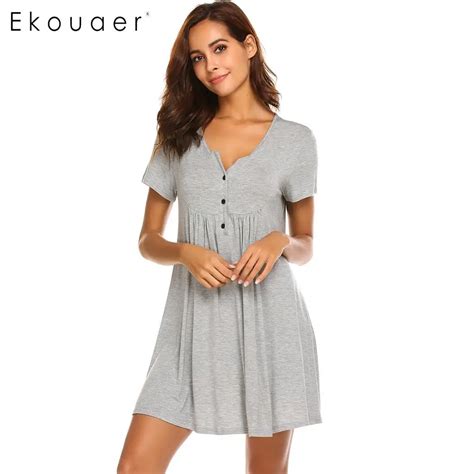 Aliexpress Buy Ekouaer Nightgown Sleepwear Women V Neck Short