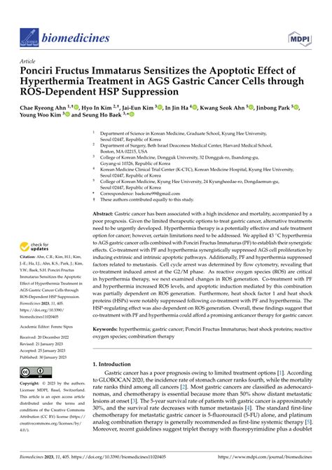 Pdf Ponciri Fructus Immatarus Sensitizes The Apoptotic Effect Of