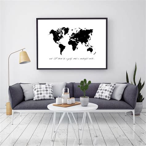 World Map Poster Black and White Map Travel Poster Traveler - Etsy