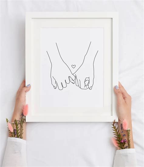 Holding Hands Line Art Print Pinky Promise Art Line Drawing Etsy