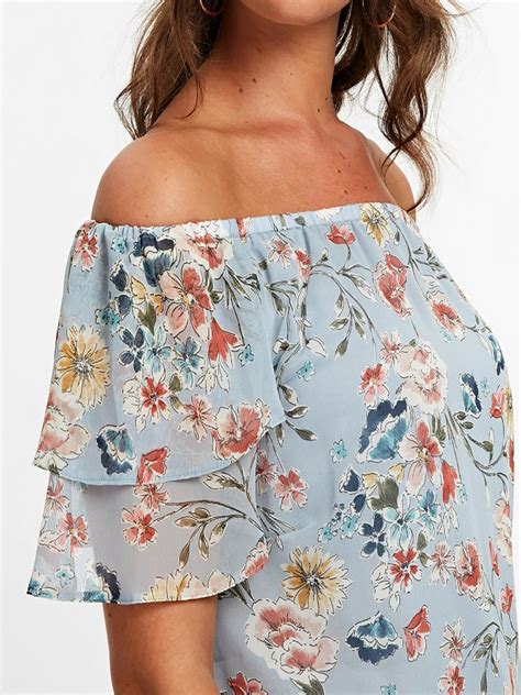 3vans Light Blue Floral Print Off Shoulder Top Plus Size 18 To 28