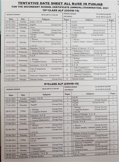 Matric Date Sheet 2023 Bise Faisalabad Board Bisefsd Online