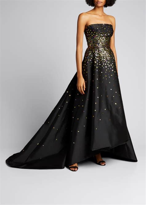 Monique Lhuillier Strapless Embroidered High Low Taffeta Gown Bergdorf Goodman