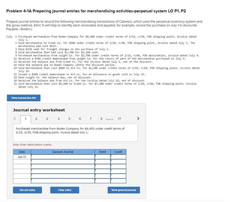 Solved Problem A Preparing Journal Entries For Chegg