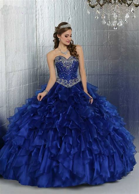 Puffy Royal Blue Quinceanera Dresses Sweetheart Diamond Beaded Organza