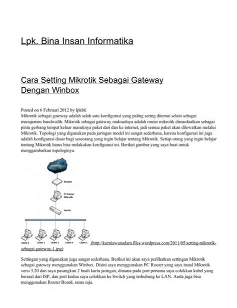 Pdf Cara Setting Mikrotik Sebagai Gateway Dengan Winbox Dokumen Tips