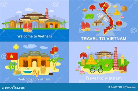 Vietnam Banner Set Flat Style Stock Vector Illustration Of Asian