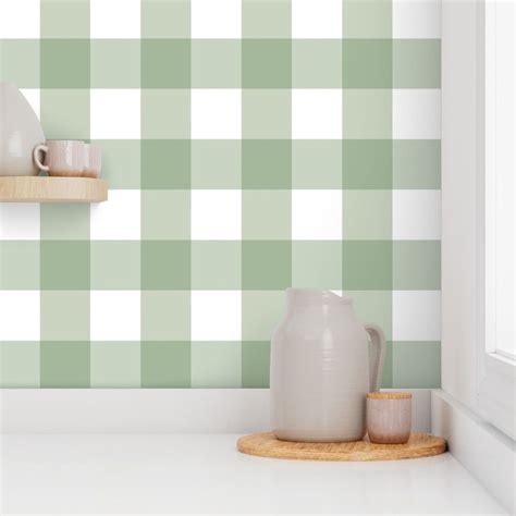 Large // Gingham: Sage Green - Checkers Wallpaper | Spoonflower