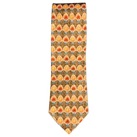 ERMENEGILDO ZEGNA Brown Red And Orange Abstrack Floral Silk Tie For