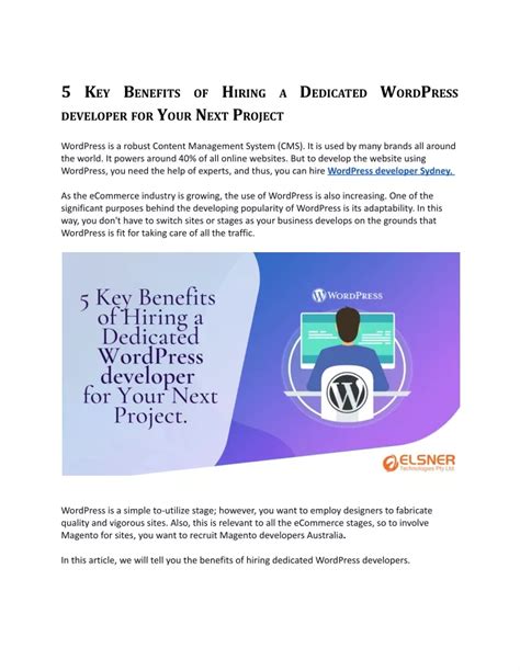 Ppt 5 Key Benefits Of Hiring A Dedicated Wordpress Developer For Your