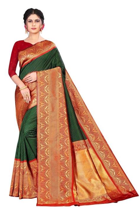 Buy Anjaneya Sarees Red Green Designer Banarasi Silk Saree Online At