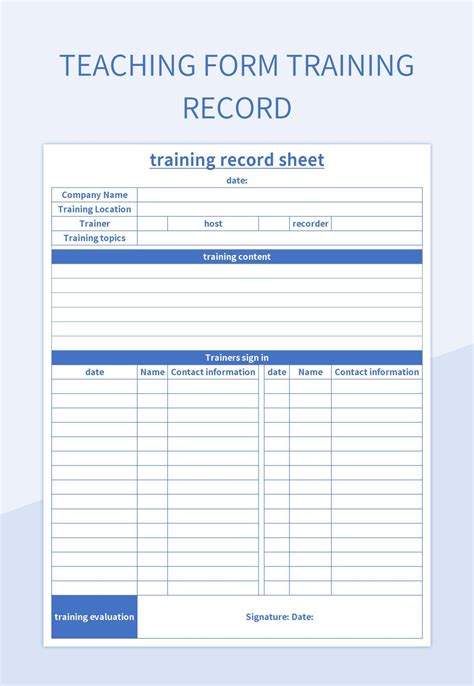 Teaching Form Training Process Record Form Excel Template And Google