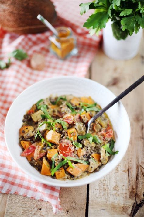 Dahl De Lentilles Vertes Aubergine Et Patate Douce Chefnini