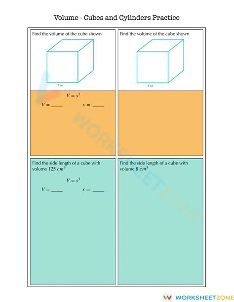 Volume Cube And Cylinders Practice Worksheet