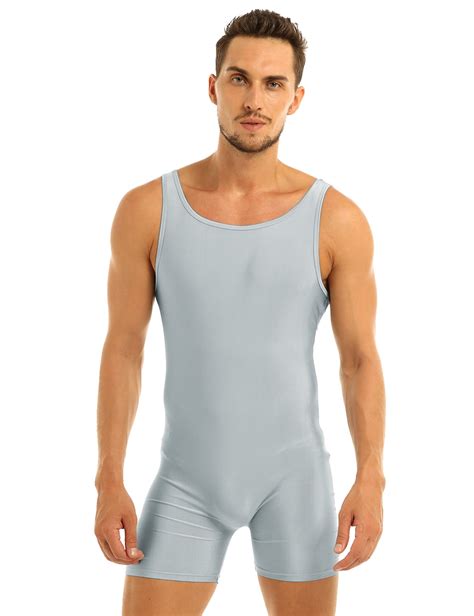 Renvena Mens Spandex Short Tank Bodysuit Suspender Wrestling Singlet