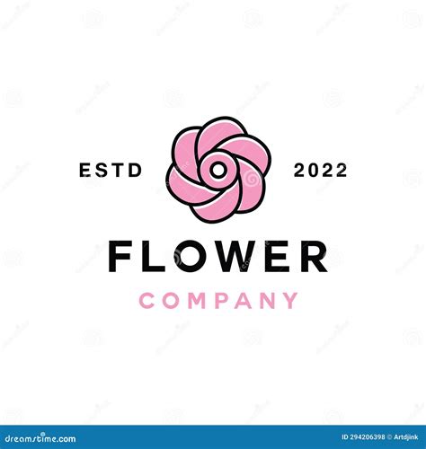 Pink Rose Flower Logo Vector Design Graphic Emblem Stock Vector