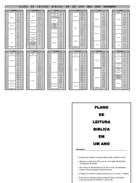 Plano De Leitura Bíblica Em 1 Ano Pelo Novo Testamento Conteúdo