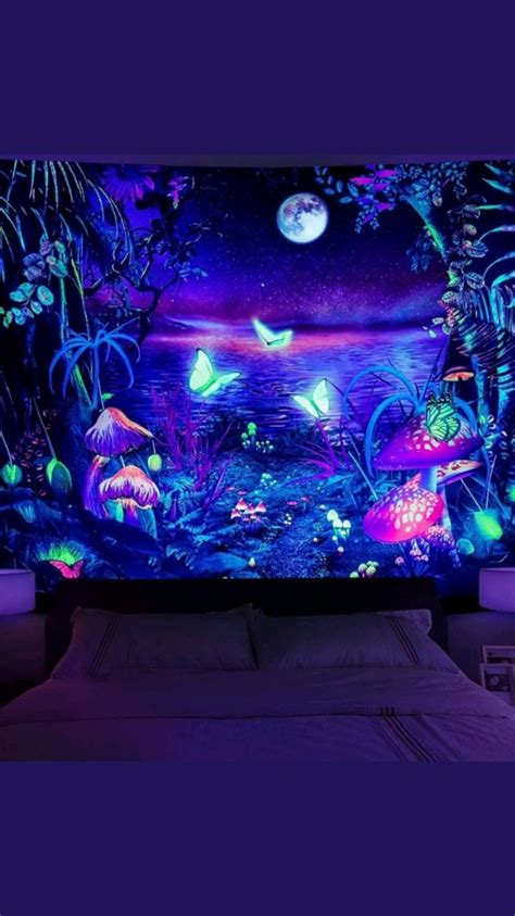 Serborlur Blacklight Fantasy Forest Tapestry Aesthetic Moon Tapestry Uv