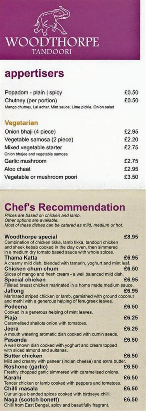 Woodthorpe Tandoori Indian Restaurant Nottinghams Full Menu Online