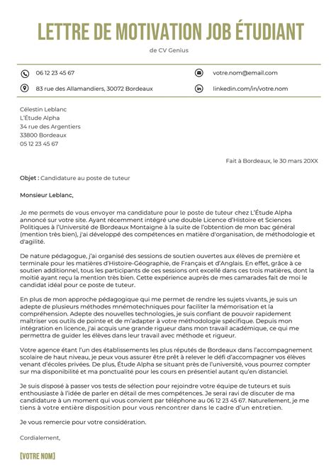 Lettre de motivation étudiant exemple et conseils