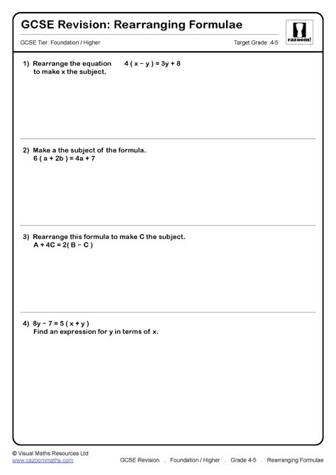 Rearranging Formulae Gcse Questions Gcse Revision Questions