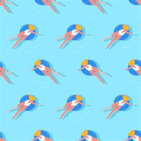 Premium Vector Woman Swimming On Swim Ring Seamless Pattern Vector