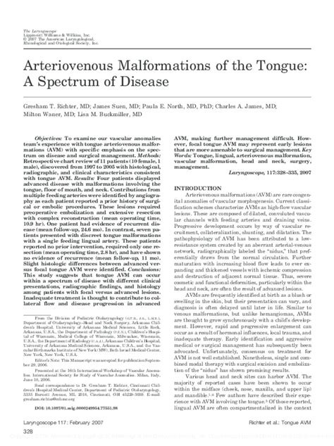 Pdf Arteriovenous Malformations Of The Tongue A Spectrum Of Disease