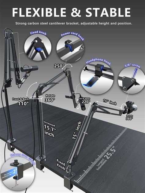 Cacencan Boom Arm Rotatable Microphone Stand With Desk Mount