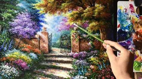 Beautiful Garden Gate Acrylics Painting Youtube