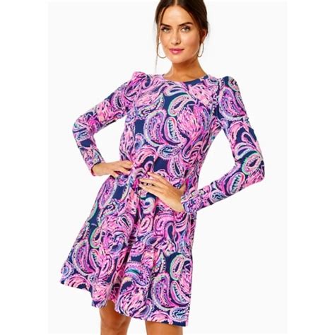 Lilly Pulitzer Dresses Lilly Pulitzer Upf 5 Arlette Dress High Tide Navy Flock To The Top Lg