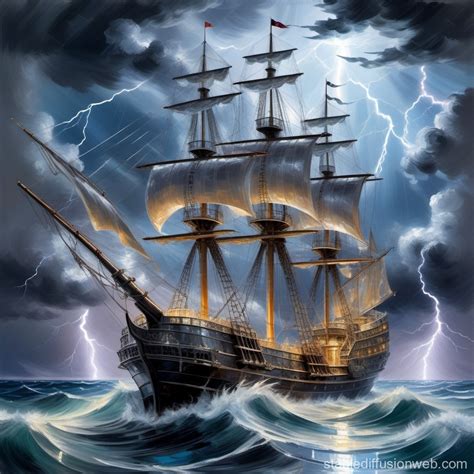 Crystal Merchant Ship On Stormy Seas Stable Diffusion Online