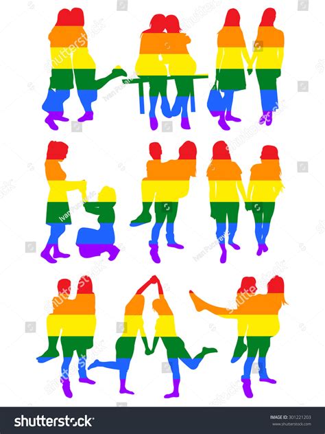 Rainbow Lesbian Couple Silhouettes Stock Vector Royalty Free 301221203