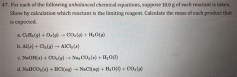 Solved For Each Of The Following Unbalanced Chemical Chegg