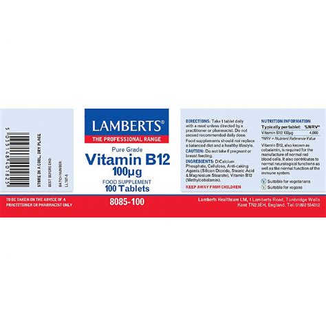 Lamberts Vitamin B12 100ug 100 Tablets Microbio Health™