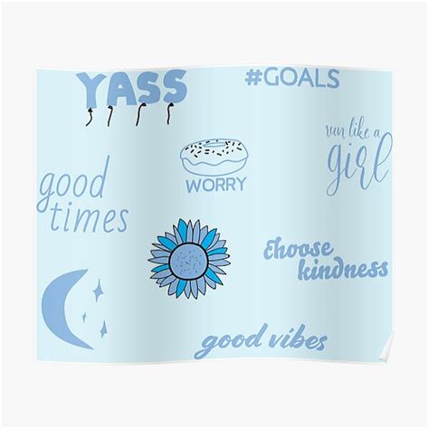 Cute Light Blue Sticker Pack Collection Of Hand Drawn Images And