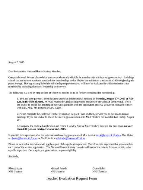 National Honor Society Recommendation Letter Example Fill Out Sign