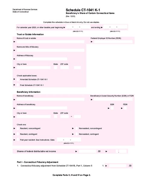 2020 Form Ct Drs Schedule Ct 1041 K 1 Fill Online Printable Fillable Blank Pdffiller