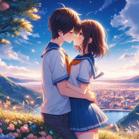 Anime Couple Kissing At A Beautiful View By Ryotabelike On Deviantart