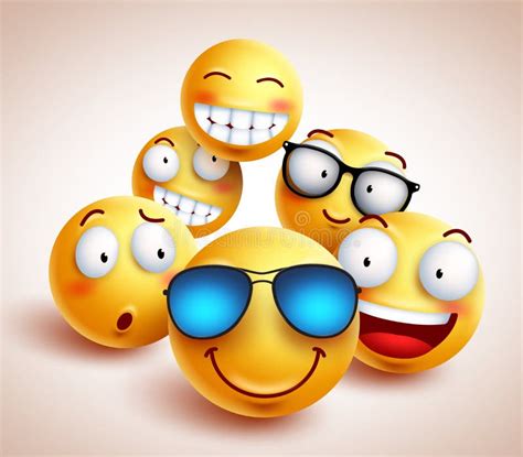 Smileygesicht Emoticons Vector Charaktere Mit Lustiger Gruppe Vektor