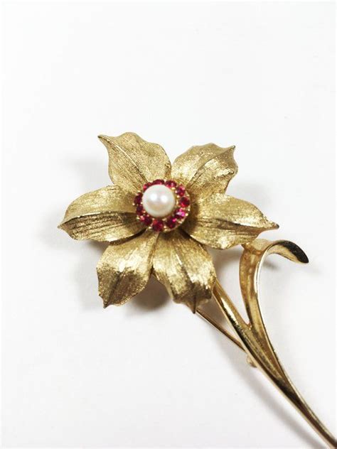 Boucher Floral Brooch Vintage S S Brushed Gold Tone Flower Pin