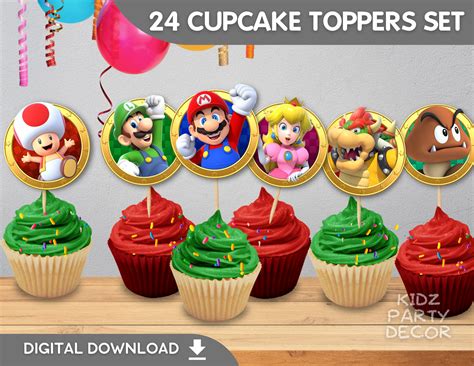 Super Mario Cupcake Toppers Super Mario Birthday Party Mini Etsy