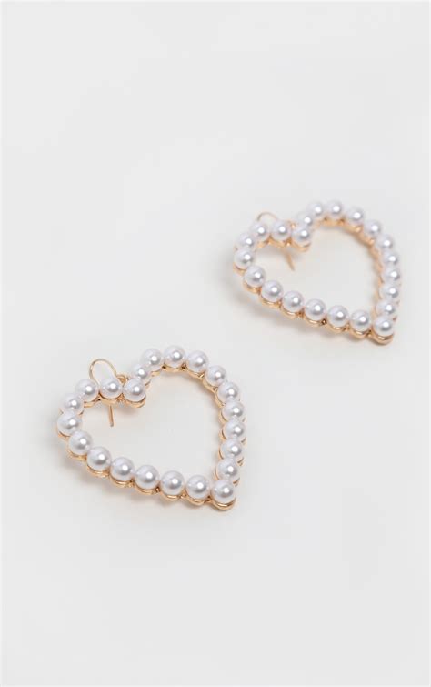 Pearl Heart Drop Earing Accessories Prettylittlething Usa