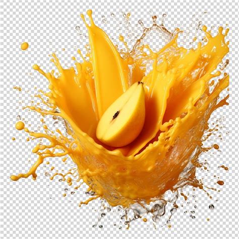 Premium Psd Mango With Mango Juice Splash On White Background