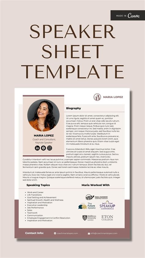 Speaker Sheet Template Canva Press Kit Template For Speakers Speaker