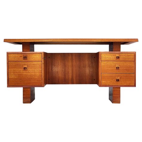 Large Mid Century Danish Modern Teak Executive Desk Two Sided With